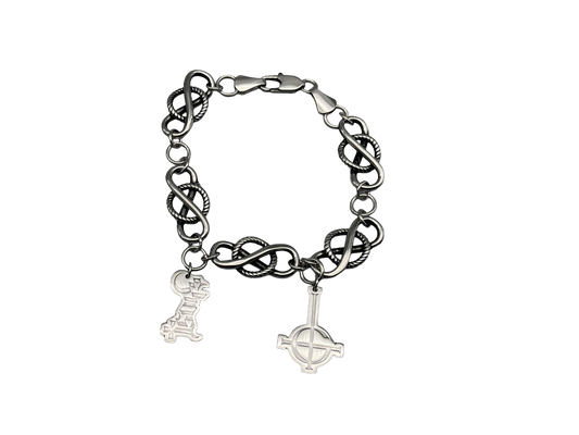 Ghost Charm Bracelet with Logo Charm and Grucifix charm.